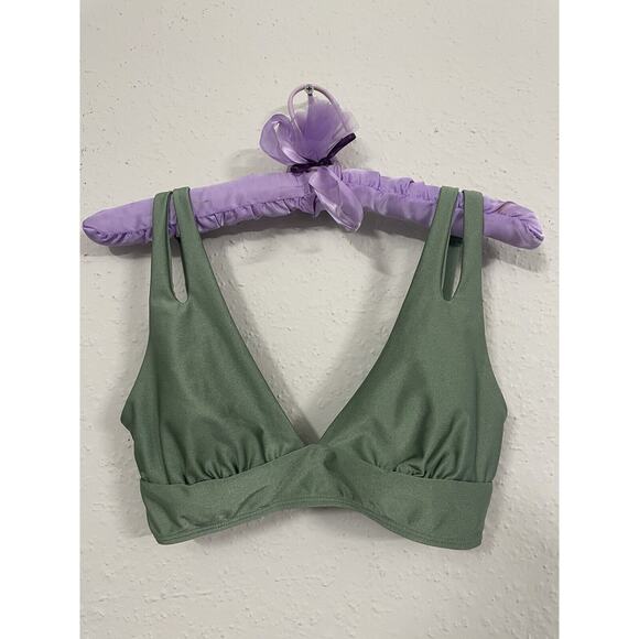 Chelsea & Violet Solid GREEN Bralette Swim Top SHIMMER SMALL JUNIORS WOMEN - Picture 1 of 7